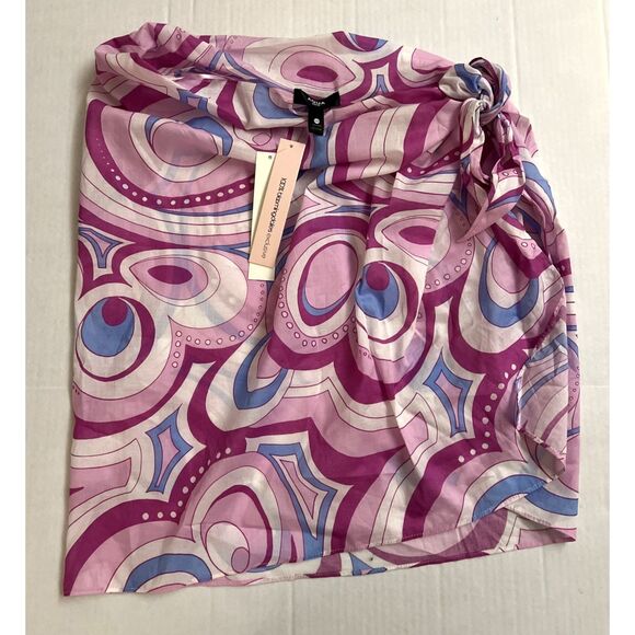 AQUA Swim Bloomingdales O/S Pink Swirl Pareo Cotton Printed Beach Cover-Up Skirt - Picture 1 of 8